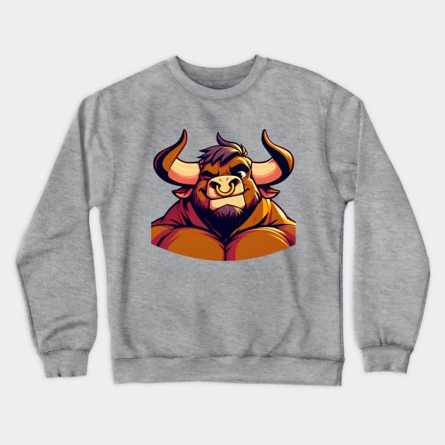 Muscular Winking Bull Anthro Furry Minotaur Design V2 Crewneck Sweatshirt by Blue Bull Bazaar